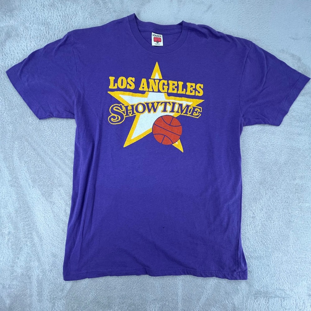 80s Mens Los Angeles Lakers T Shirt XL Purple‎ Preowned Flaw Hole Small